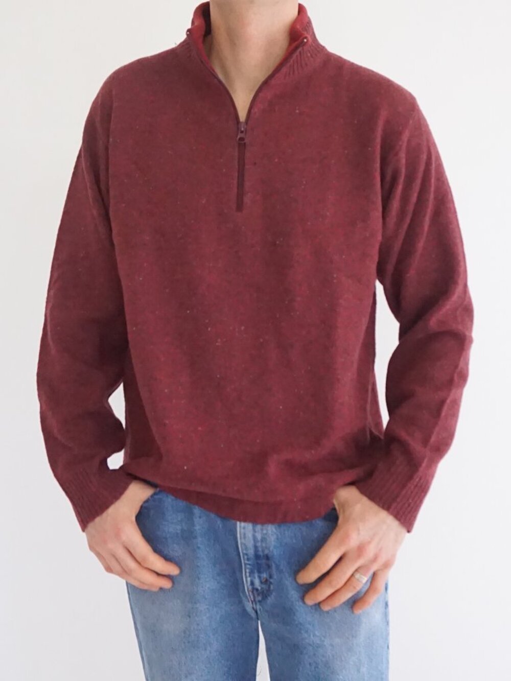 Woolrich Burgundy Wool Quarter Zip Outdoor 70% Lambswool Knit Sweater Mens M